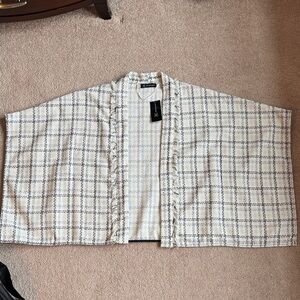 INC Open-Front Cream Plaid Bouclé Jacket/ Poncho